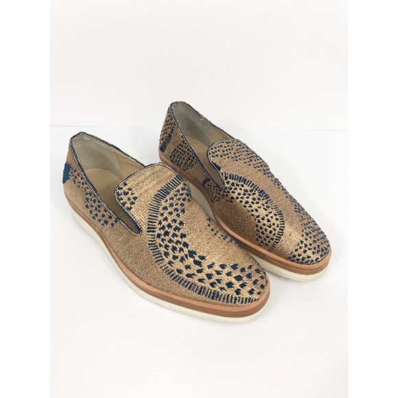 Free People Shoes - Free People Metallic Gold Snake Eye Loafers